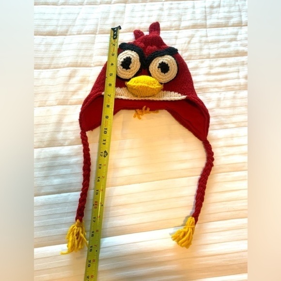 Vintage Angry Birds Wool Hat with Tassels Crochet Knit Red White Yellow Black - Picture 11 of 11